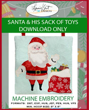 Load image into Gallery viewer, Santa Claus & His Sack of Toys Machine Embroidery Download TWO files 8 x 8 & 9.5 x 9.5 sizes