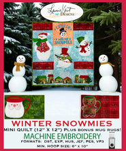 Load image into Gallery viewer, Winter Snowmies - Embroidery Mini Quilt with TWO Bonus Mug Rugs