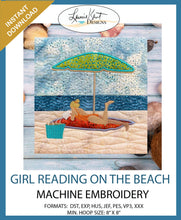 Load image into Gallery viewer, 😎 Girl Reading on the Beach - Instant Embroidery Download Design