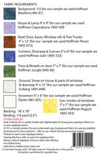 Load image into Gallery viewer, “Fabric guide and color recommendations for Cozy Winter Home sewing appliqué pattern by Laurie Kent Designs.”
