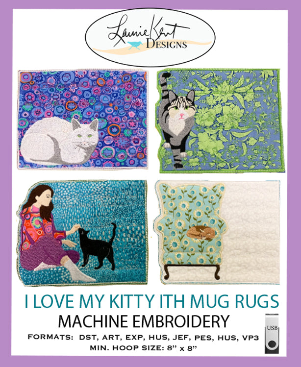 I Love My Kitty Mug Rugs ITH - Embroidery USB