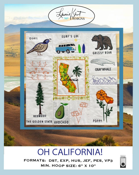 Oh California Embroidery Design