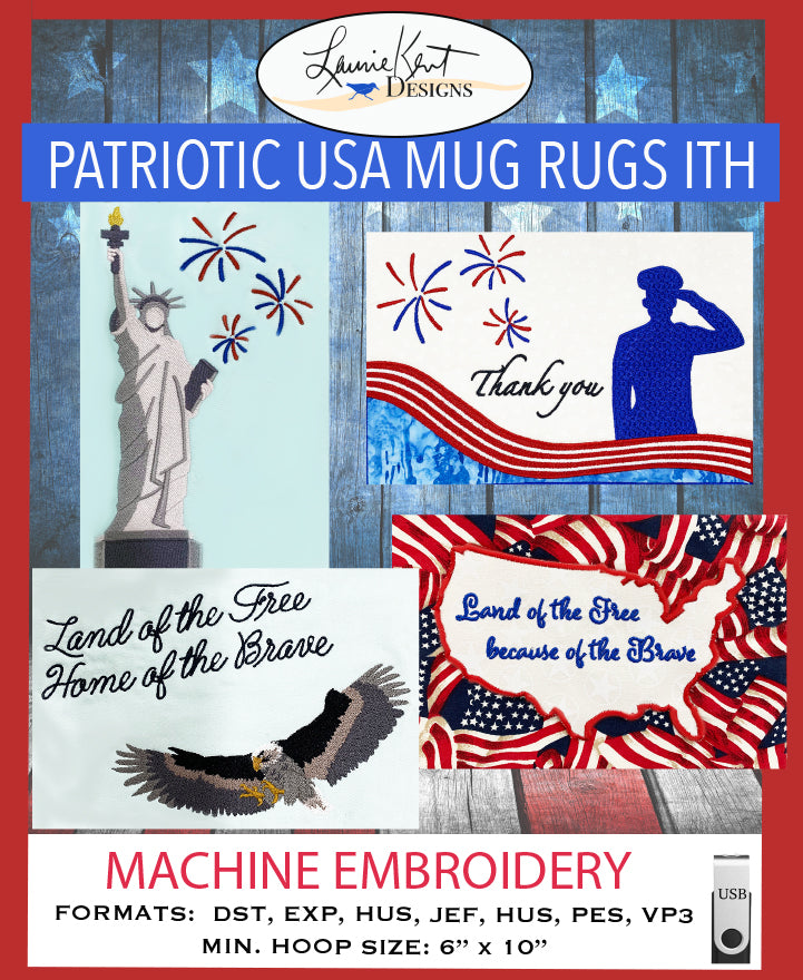 Partiotic Designs Patriotic Mug Rugs - ITH - USB Version – Laurie Kent Designs