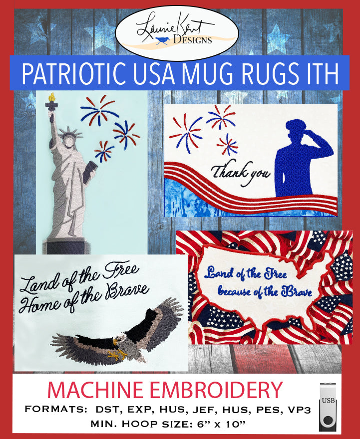 Patriotic Mug Rugs - ITH - USB Version
