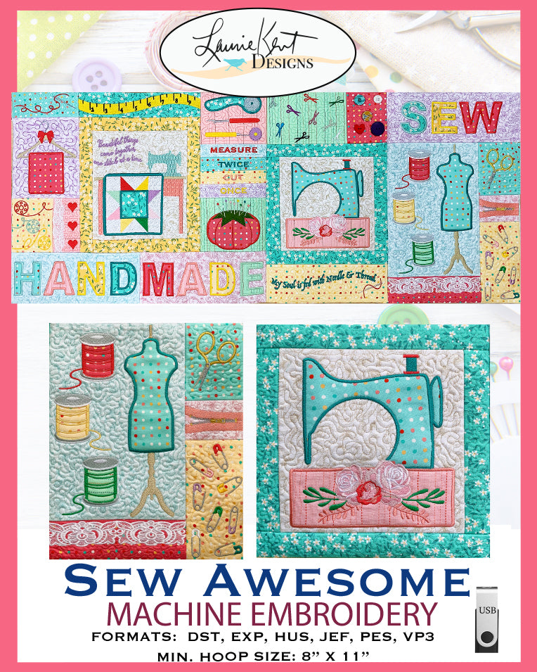 Sew Awesome Embroidery Bench Pillow File CD - $10.00 OFF!