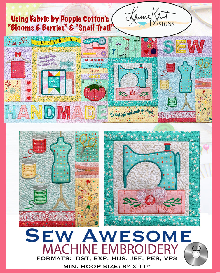 Sew Awesome Embroidery Bench Pillow File CD - $10.00 OFF!