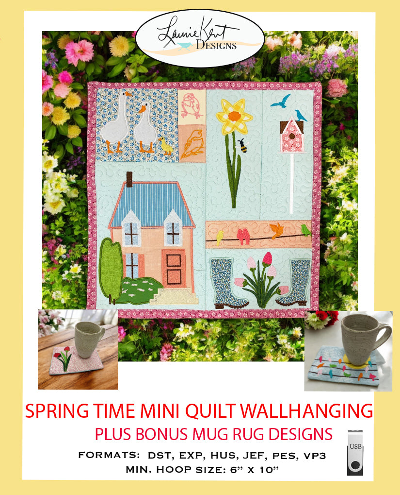 Spring Time Mini Quilt/Wall Hanging - PLUS 2 Bonus Mug Rug Designs