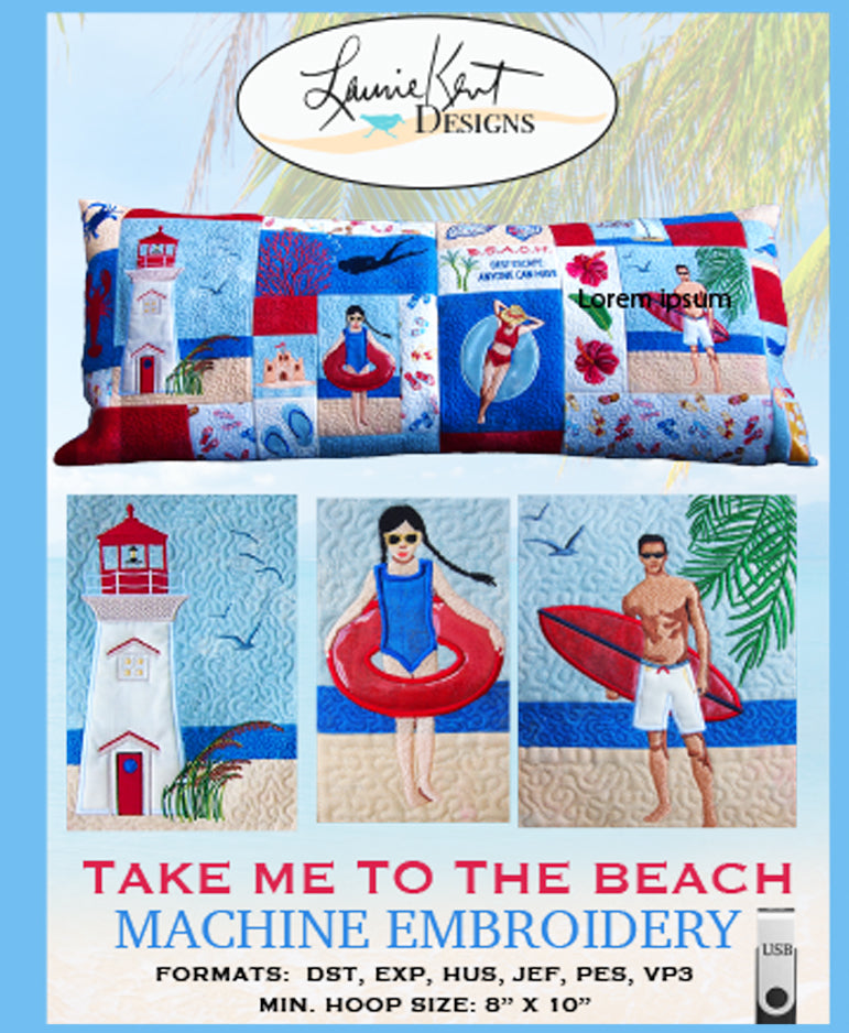 Take Me to the Beach Bench Pillow - Embroidery USB