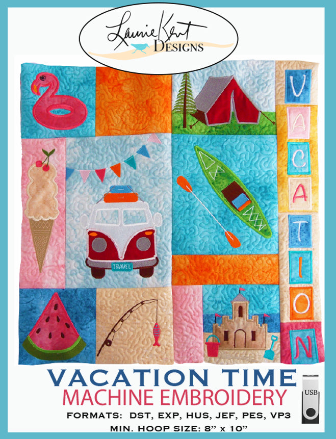Vacation Time Pillow Machine Embroidery USB