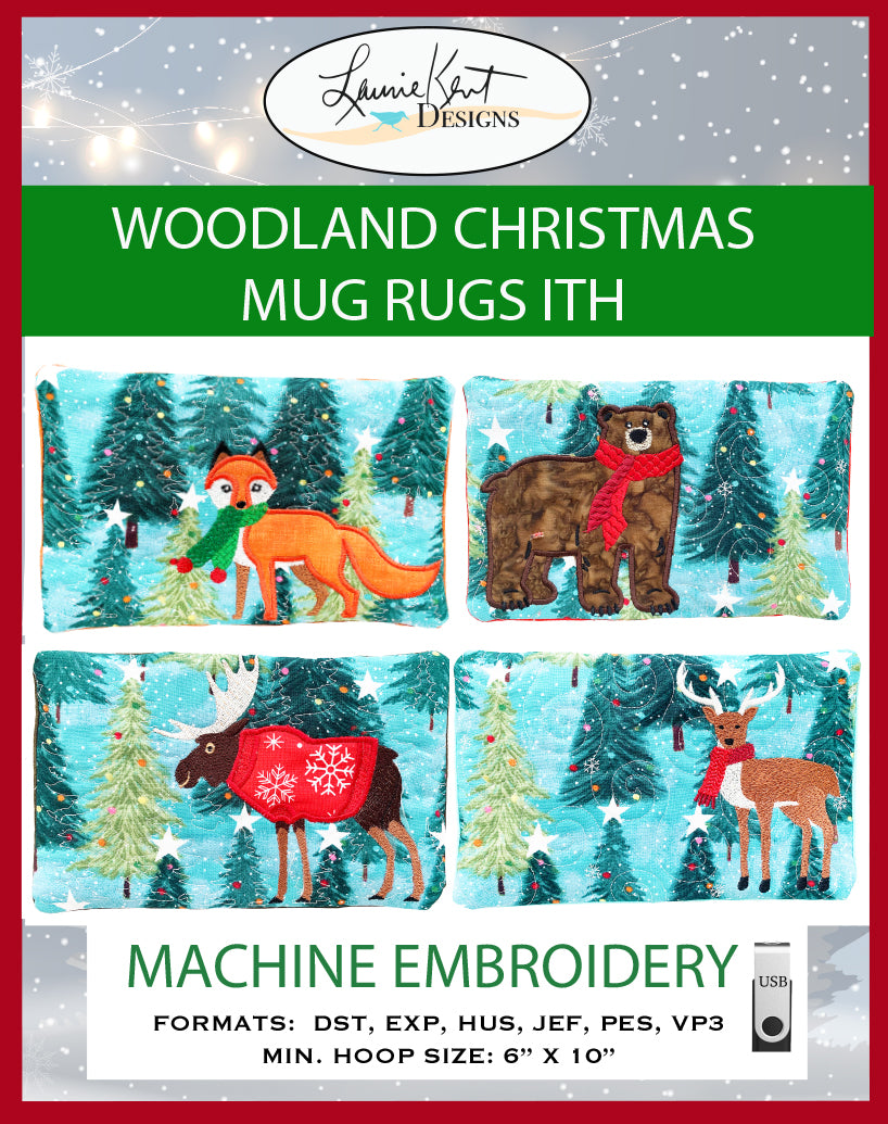 Woodland Christmas Mug Rugs ITH