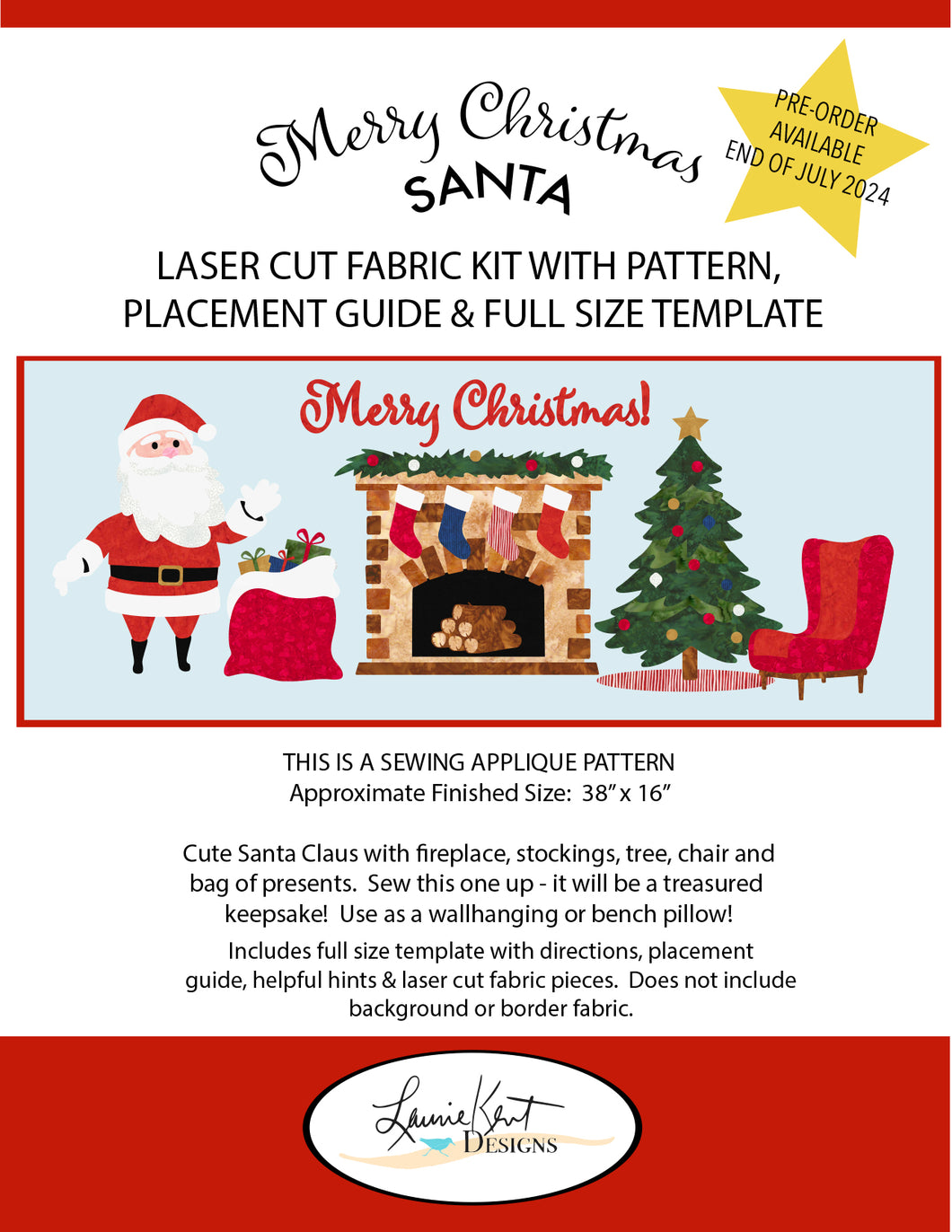 Pre-Order Savings - Merry Christmas Santa - Laser Cut Fabric Kit with Pattern