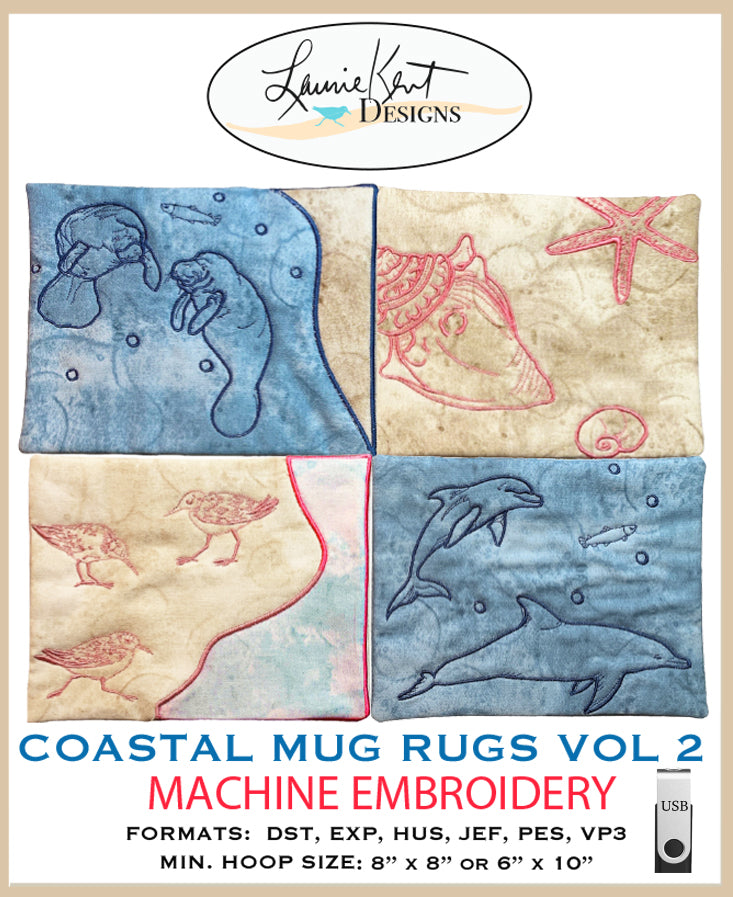 Coastal Mug Rugs Volume II Embroidery USB