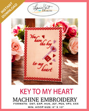 Load image into Gallery viewer, 💕 Key to My Heart Valentine Card - Embroidery Instant File 💕
