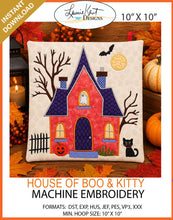 Load image into Gallery viewer, 👻 House of Boo &amp; Kitty – Machine Embroidery Instant Download 8" X 8" Hoop Size 🎃
