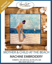 Load image into Gallery viewer, 👩‍❤️‍👩 Mom and Child on the Beach - Instant Embroidery Download Design
