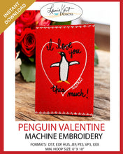 Load image into Gallery viewer, 💘 Penguin Valentine Card - Embroidery Instant File
