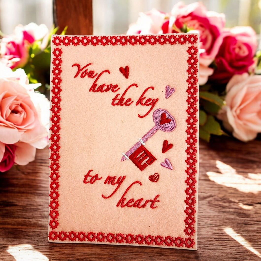 Key to My Heart Valentine Card - Embroidery Instant File