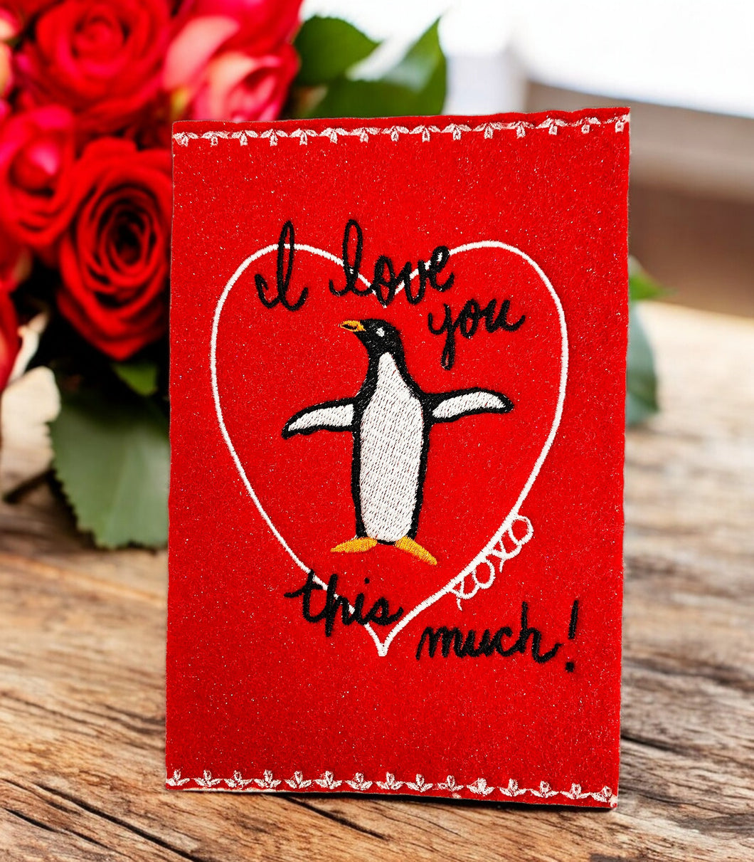 Penquin Valentine Card - Embroidery Instant File