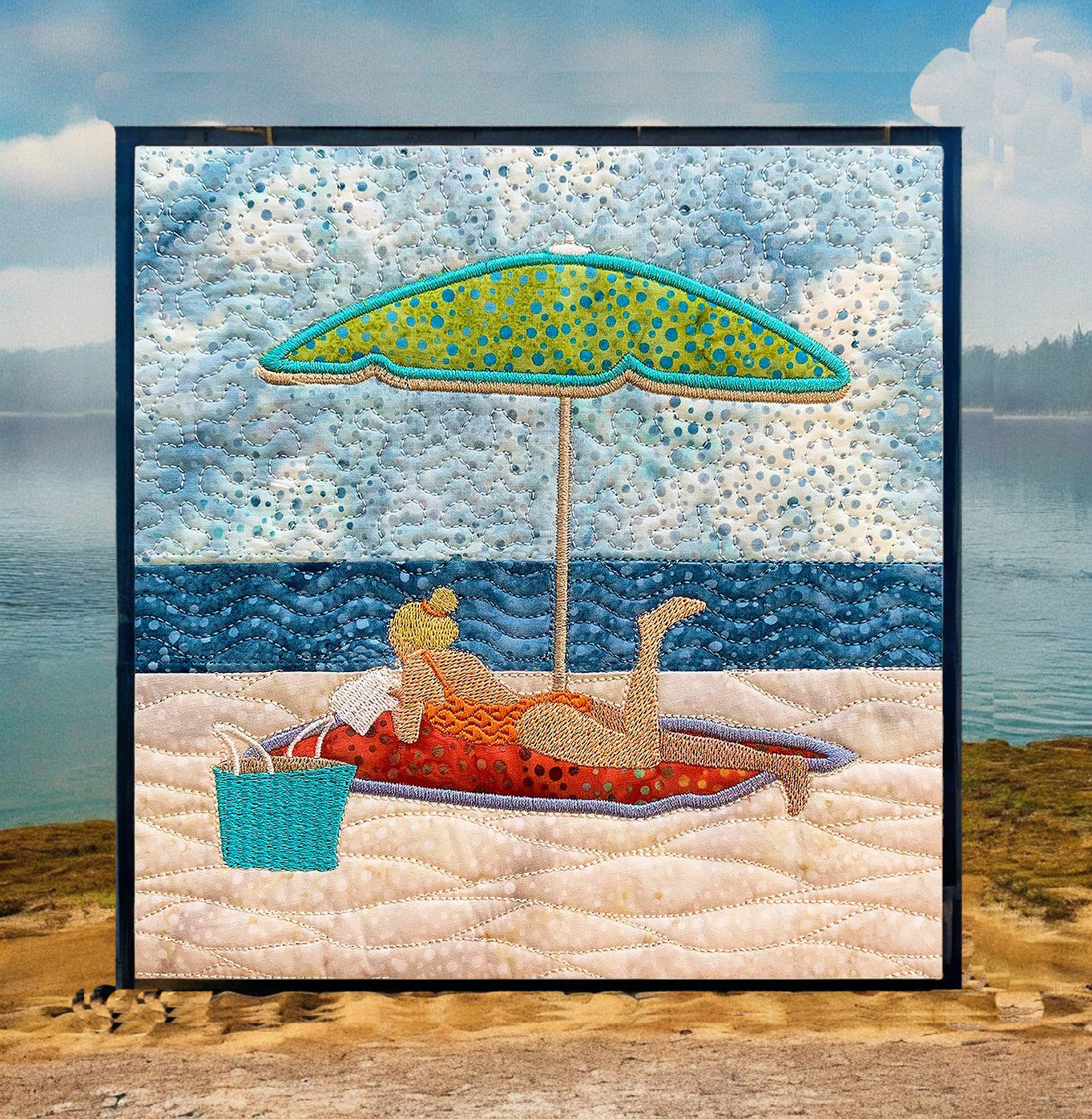 Girl Reading on the Beach - Instant Embroidery Download Design